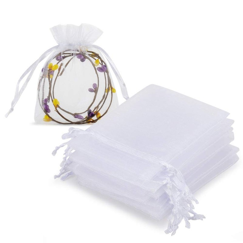 HRX Package 100pcs White Organza Jewelry Bags Drawstring 3 x 4 inch, Little Mesh Gift Pouches Mini Candy Bags for Small Presents Jewelry Earrings - Image 1